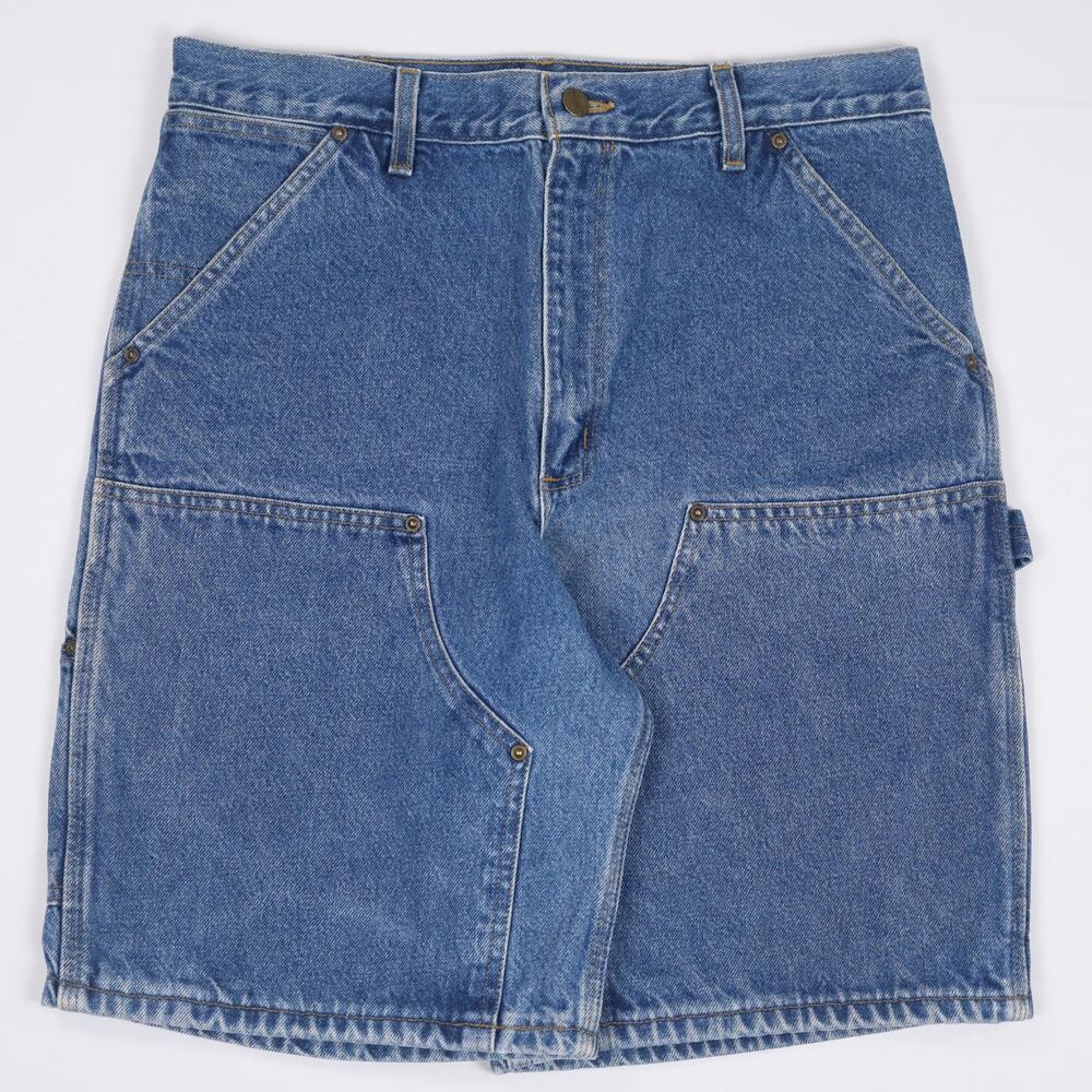 Vintage Carhartt B79 DST Faded Blue Denim Double Knee Carpenter Shorts Size 32